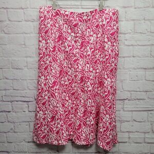Kim Rogers Floral Midi 100% Linen‎ Skirt Sz 18 Lined Boho Romantic Beachy Resort
